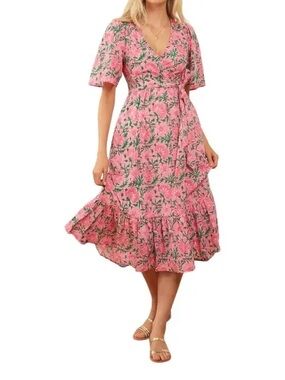 Pink City Prints Jemima Wrap Dress Bubblegum Rose XS Organic Cotton